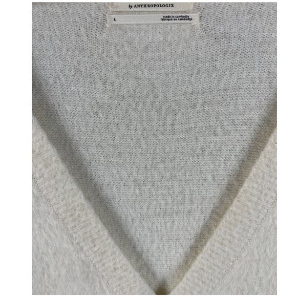 Anthropologie Oversized‎ Deep V-Neck Eyelash Tunic Ivory Sweater Size Large - Picture 10 of 11